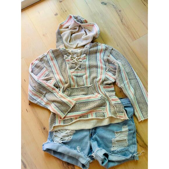 Billabong Beachy Hoodie Pastels Cream Size Medium Surfer Coastal Lace up - Picture 11 of 11